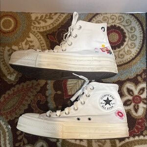 Converse White High-Tops with Floral Accents